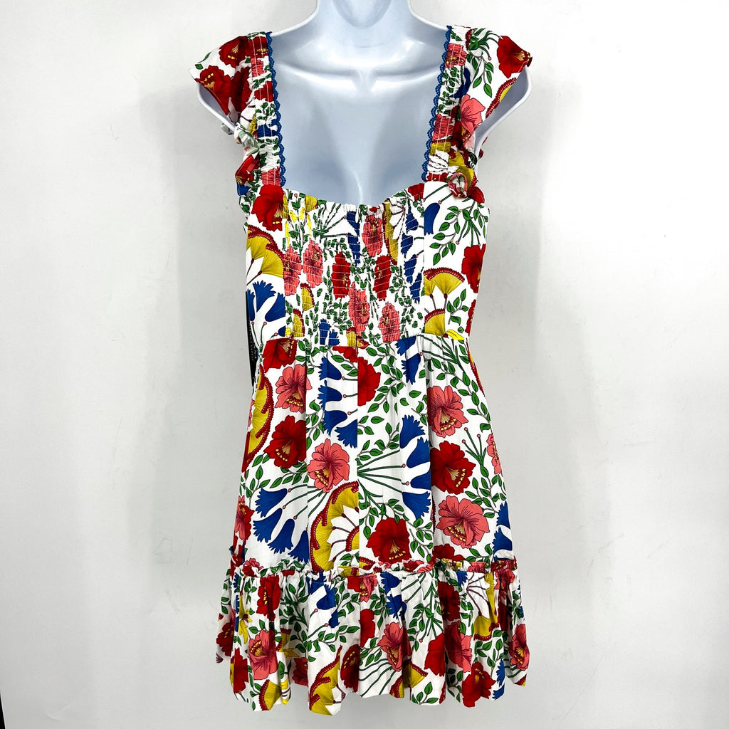 Adrianna Papell Womens Flutter Sleeves Short Dress Size 16 White Pink Floral NWT