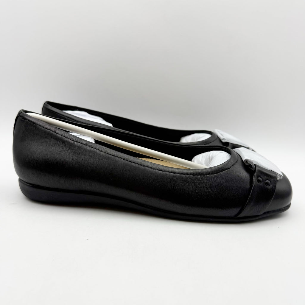 Trotters Womens Sizzle Signature Flat Size 8.5 WW Black Leather Slip On NIB