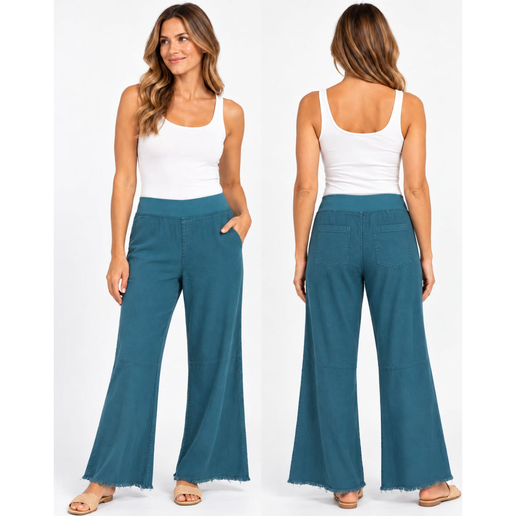 XCVI Women's Hydra Flare Pants Small Blue Safe Harbor Stretch Frayed Hem NWT