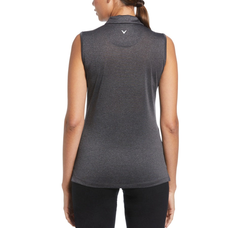 CALLAWAY Women's 1/4 Zip Sleeveless Golf Polo Shirt XL Black Heather NWT