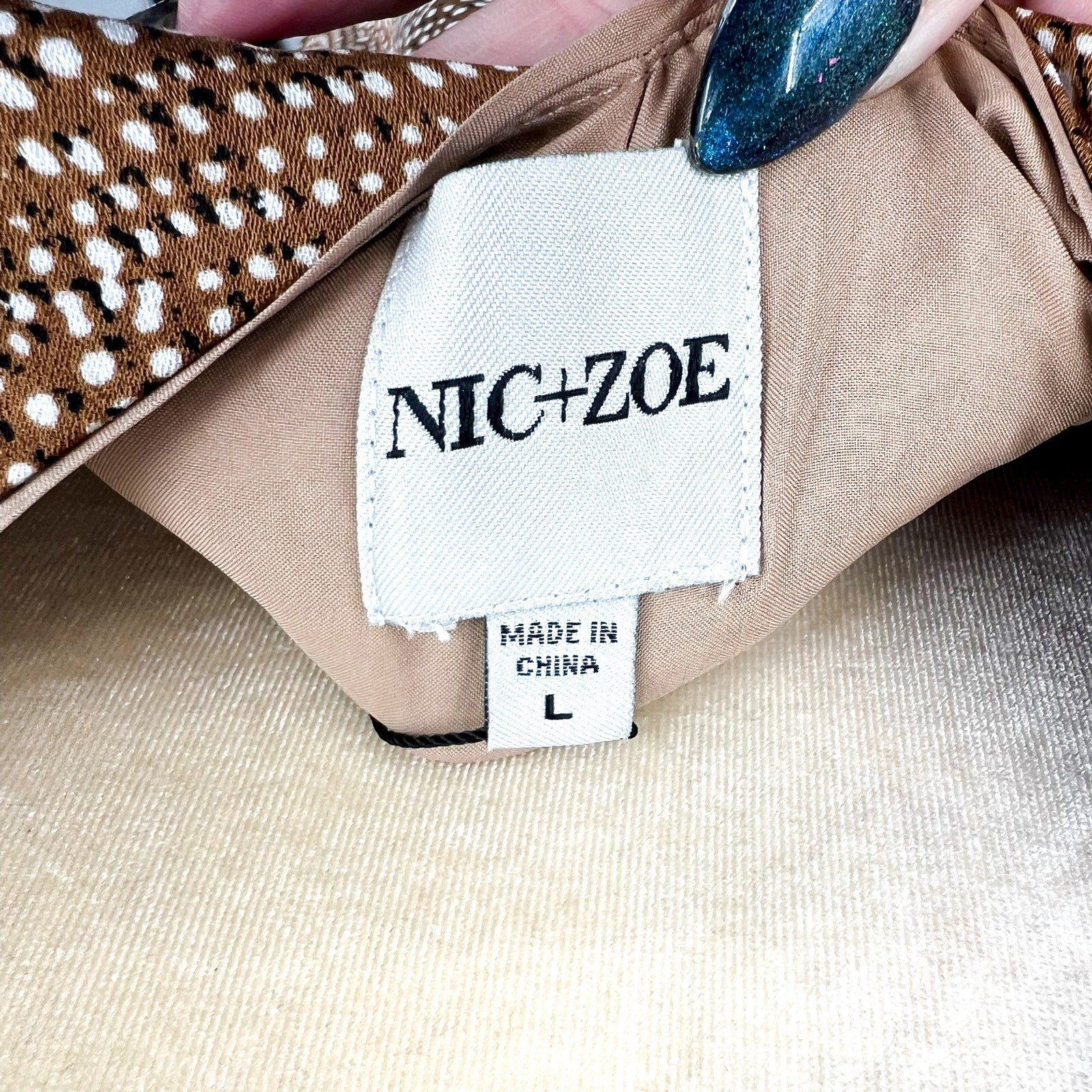 NIC+ZOE Womens Swirling Sands Bianca Dress Large Neutral Tan White Tank NWT