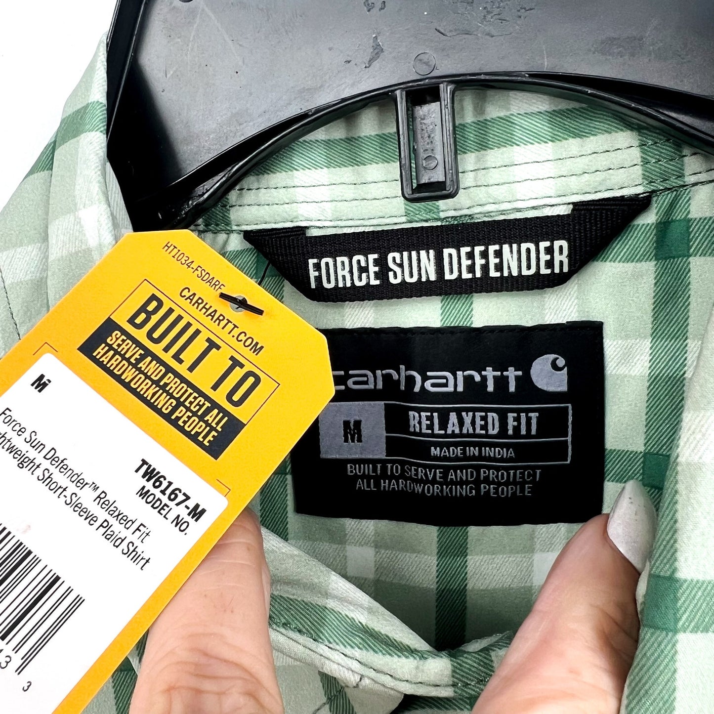 CARHARTT Force Sun Defender SS Shirt Work Medium Green Plaid Relaxed Fit NWT