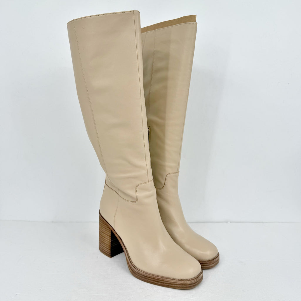 Vince Camuto Womens Gibi Knee High Boots US 10 M WIDE CALF Beige Leather NIB