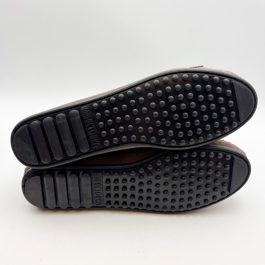 Minnetonka Womens Kilty Hardsole Moccasins Size 7.5 Grey Suede Slip-On NIB