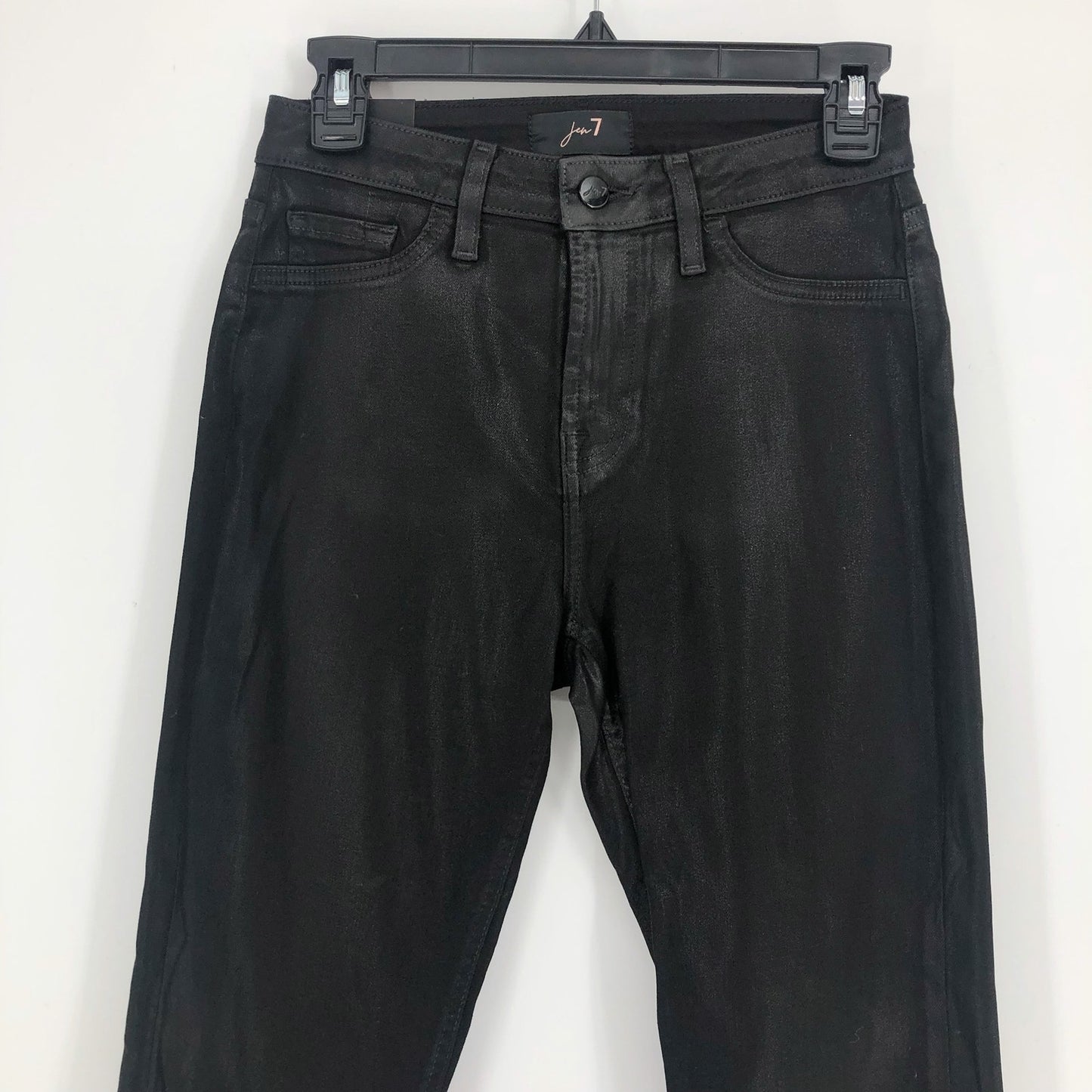 JEN 7 7 FOR ALL MANKIND Ankle Straight Leg Jeans Size 2 Black Coated Denim NWT