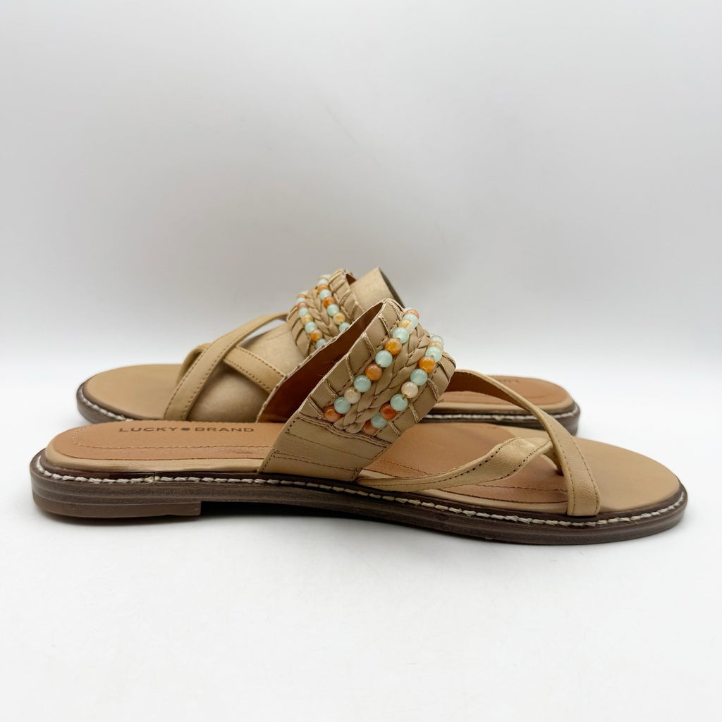 Lucky Brand Womens Kaykey Sandals US 8.5 M Light Beige Leather NWOB