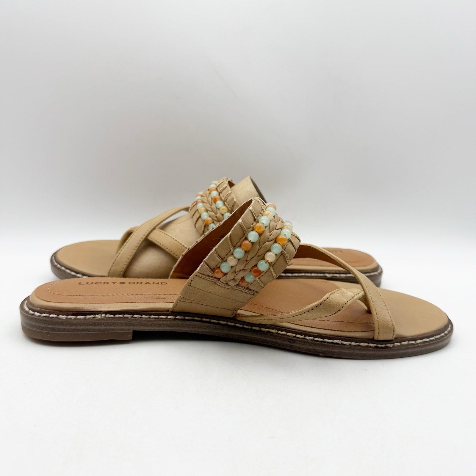 Lucky Brand Womens Kaykey Sandals US 8.5 M Light Beige Leather NWOB