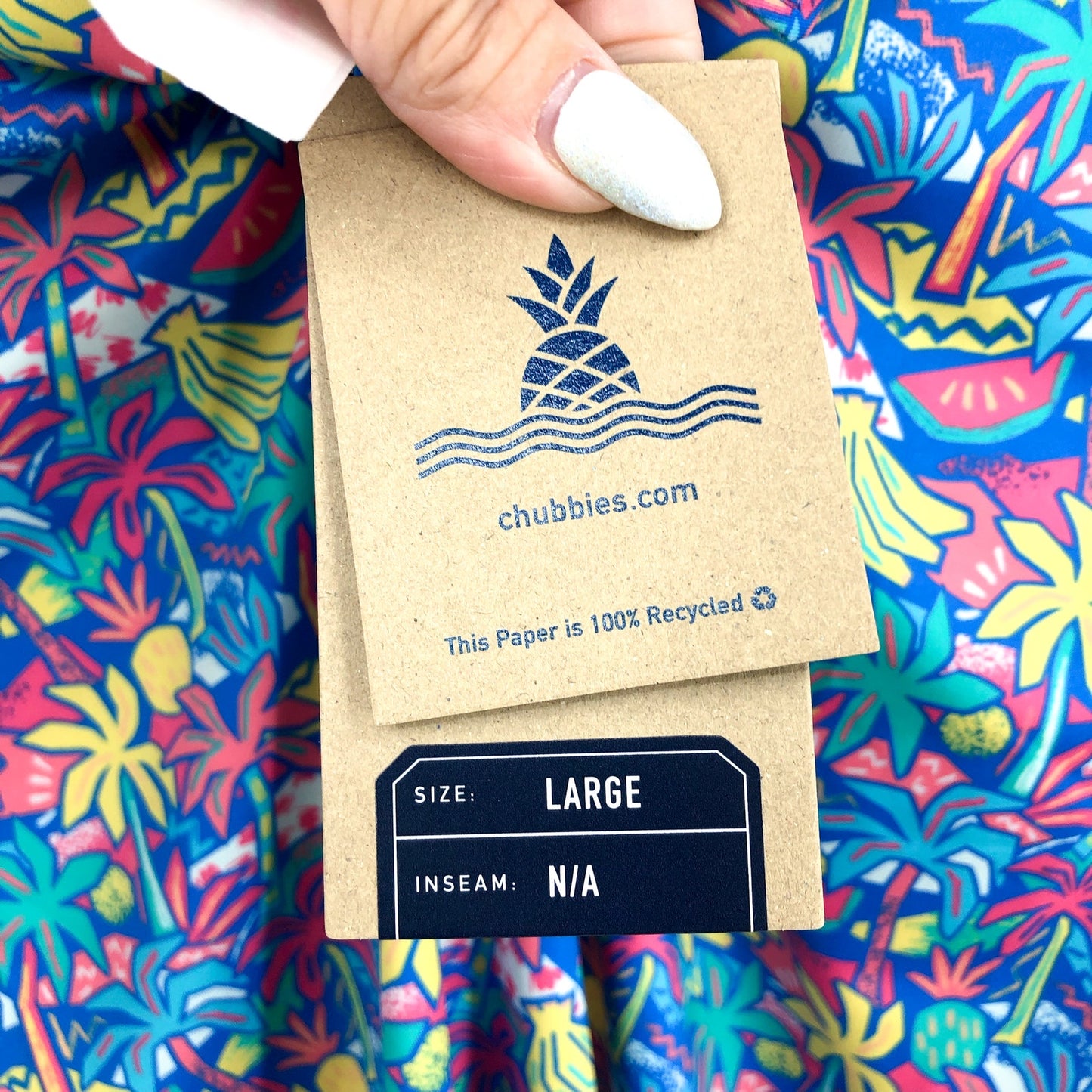 CHUBBIES Mens Performance Polo Large Blue Multi Tropical Bunch Short Sleeve NWT