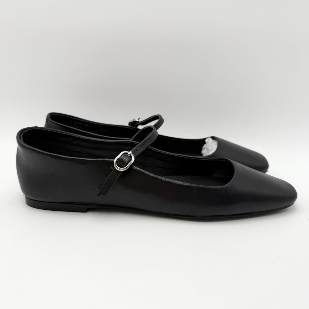 Steve Madden Womens Maple Flats Size 7.5 M Black Leather Mary Jane NWOB