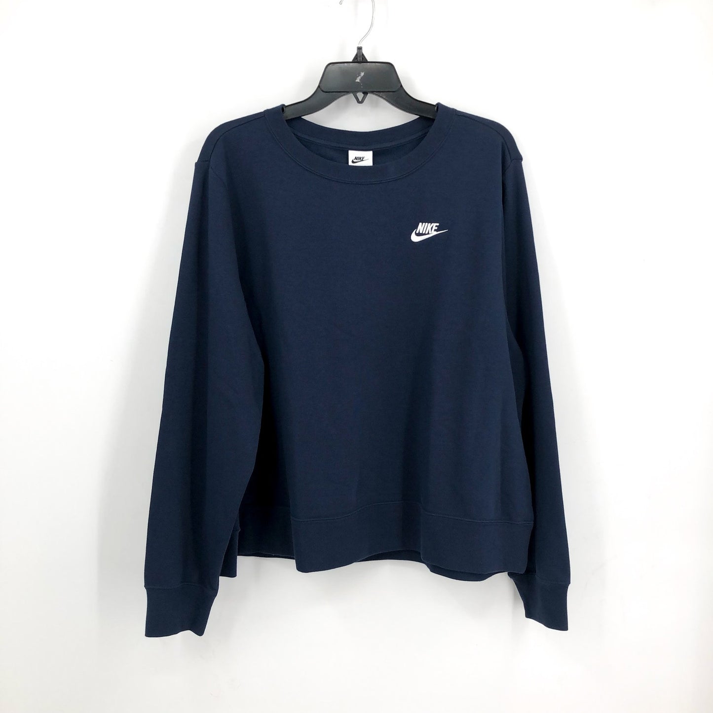 NIKE Womens Club Crewneck Sweatshirt 1X Navy Blue Fleece Long Sleeve NWT