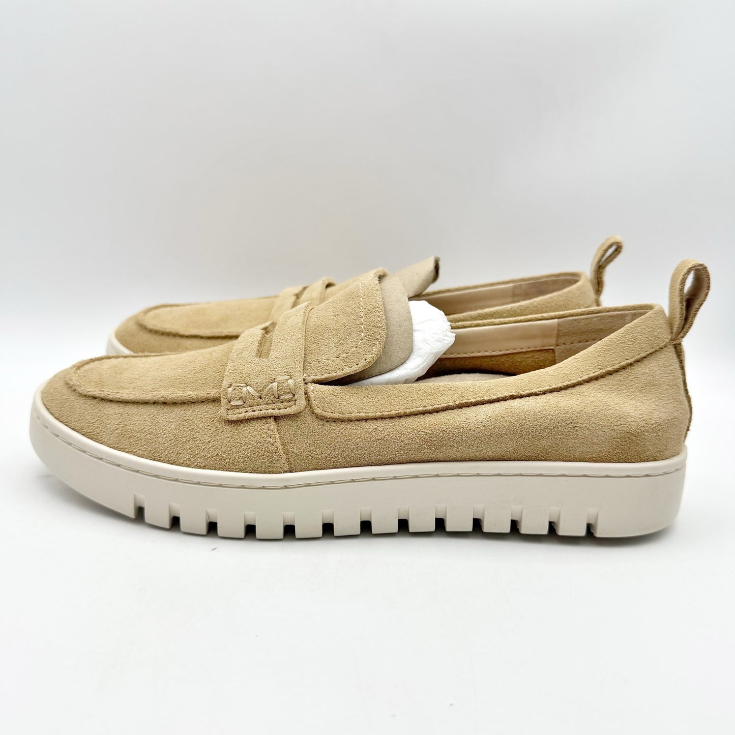 VIONIC Womens Uptown Loafers US 7 Wide Sand Tan Suede Slip On NIB