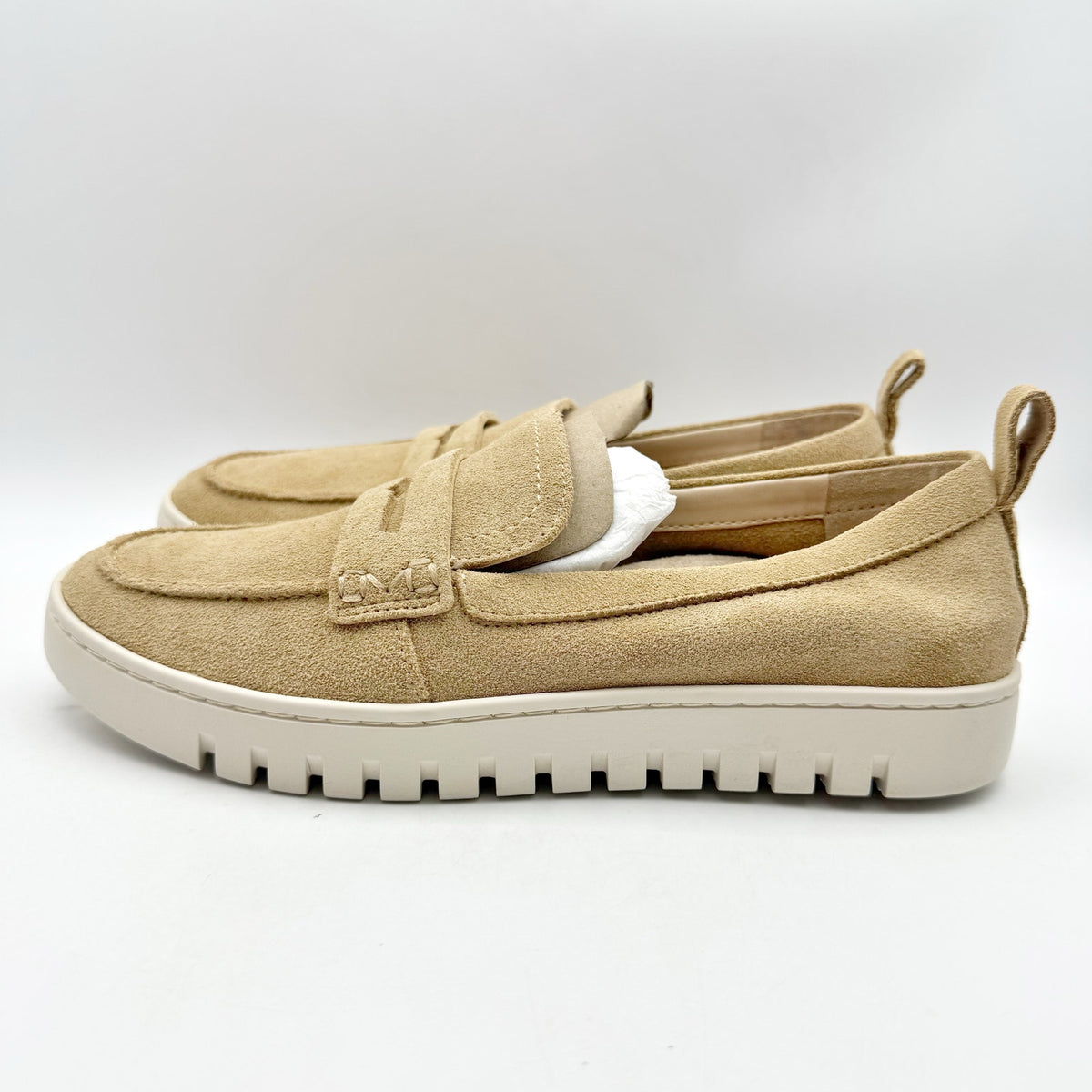 VIONIC Womens Uptown Loafers Size 7 Wide Sand Tan Suede Slip On NIB