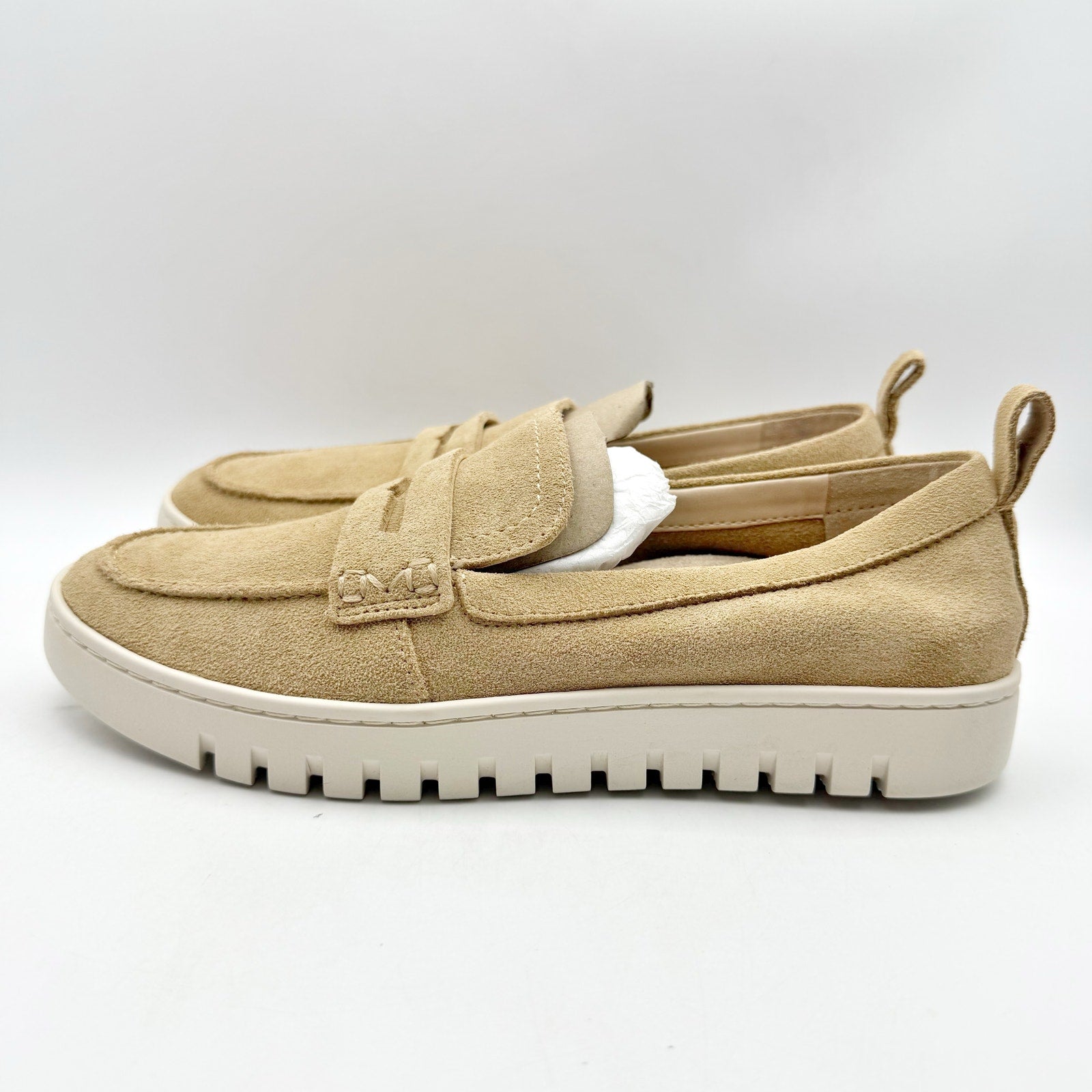 VIONIC Womens Uptown Loafers US 7 Wide Sand Tan Suede Slip On NIB