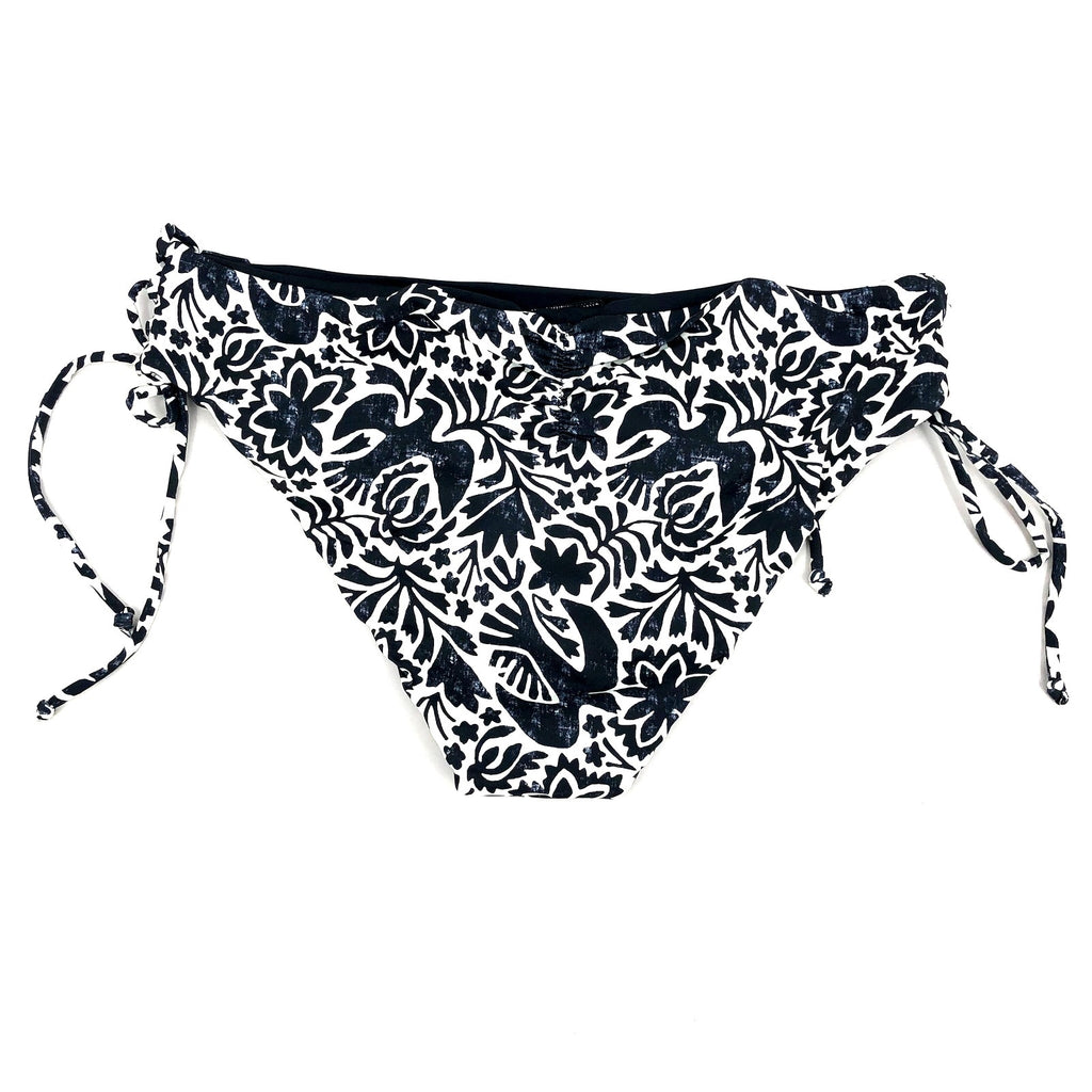 PRANA Women's Ruby Beach Bikini Bottom XS Black Flora Fauna Print Side Lace NWT