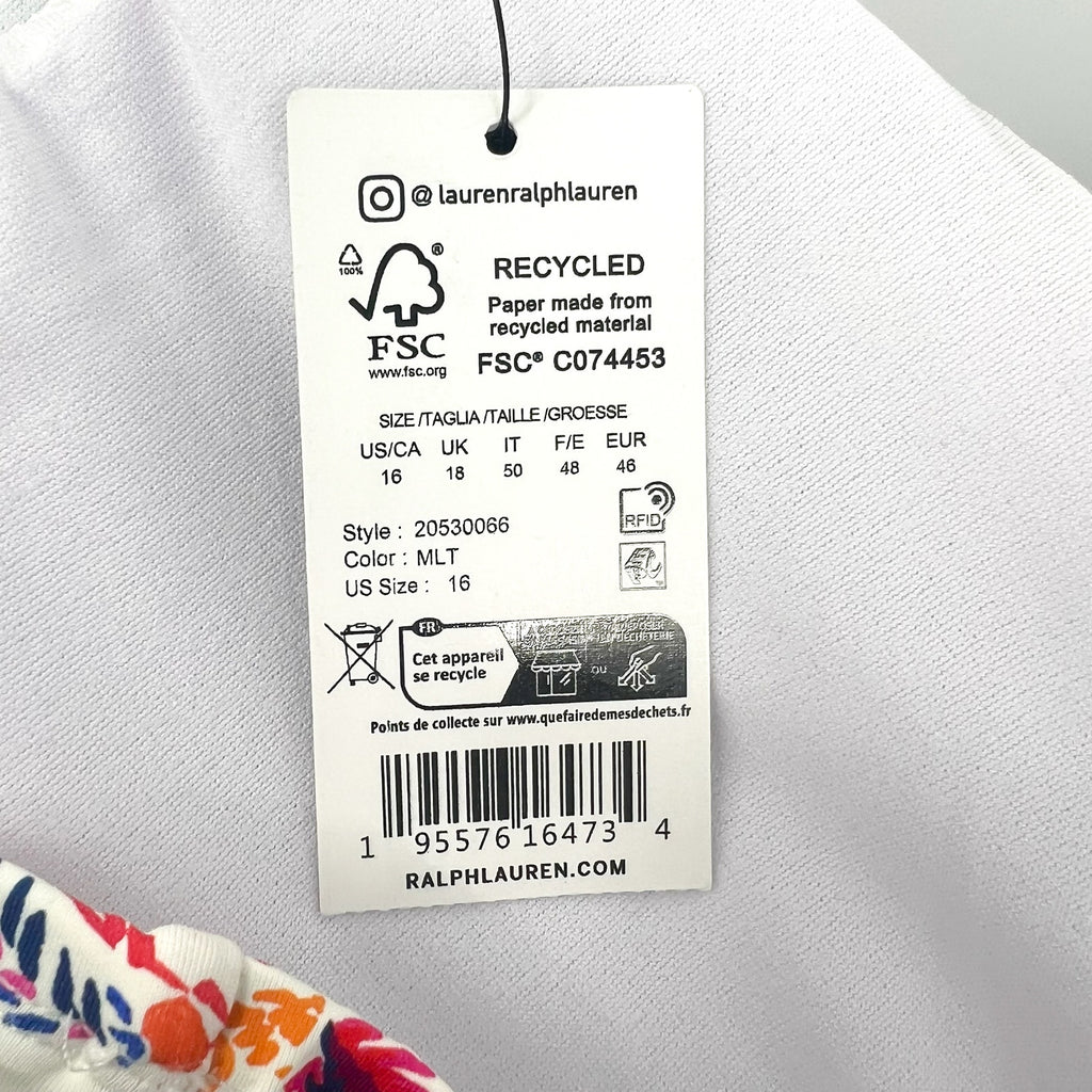 LAUREN RALPH LAUREN Fleurette One Piece Swimsuit Size 16 White Multi Floral NWT