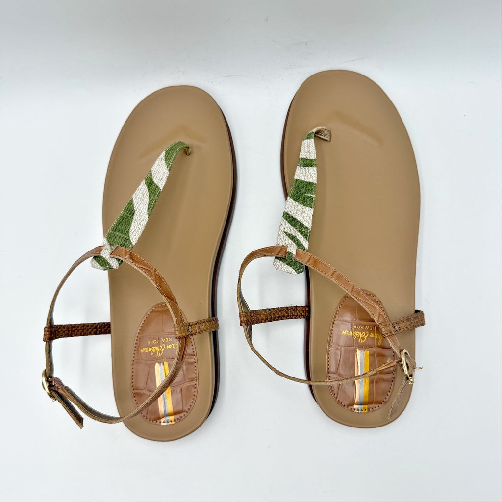 Sam Edelman Womens Naomi T-Strap Flat Sandals Size 9.5 M Green Tan NIB