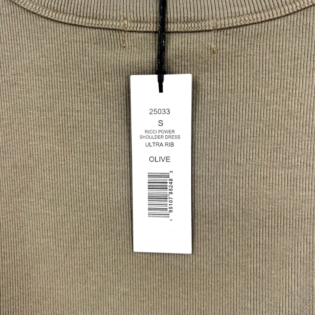 MICHAEL STARS Ricci Power Shoulder Dress Small Olive Green Short Sleeve NWT