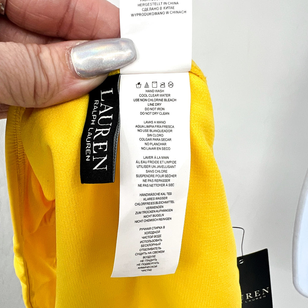 LAUREN RALPH LAUREN Shirred Hipster Bikini Bottom Size 4 Yellow Beach Club NWT