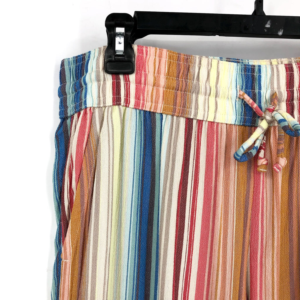 PRANA Women's Fernie Beach Pants Medium Gold Baja Stripe Wide Leg Mid Rise NWT