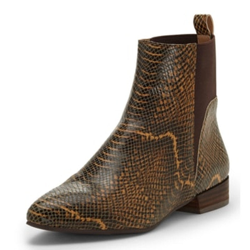 Lucky Brand Womens LK Gleldo Ankle Boot Size 5 Brown Snake Embossed Leather NIB