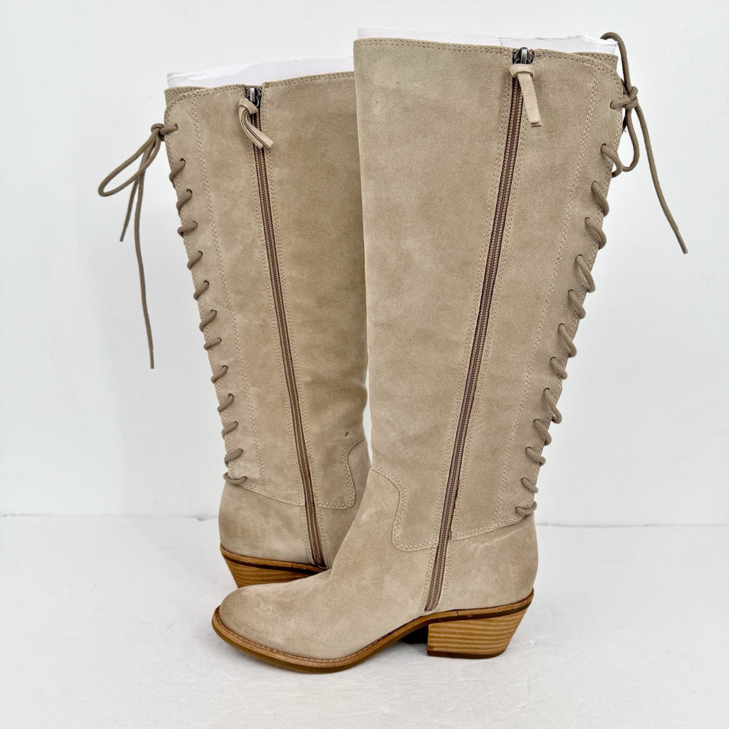 Sofft Womens Sharnell Heel Knee High Boots US 6.5 Beige Suede Waterproof NWOB