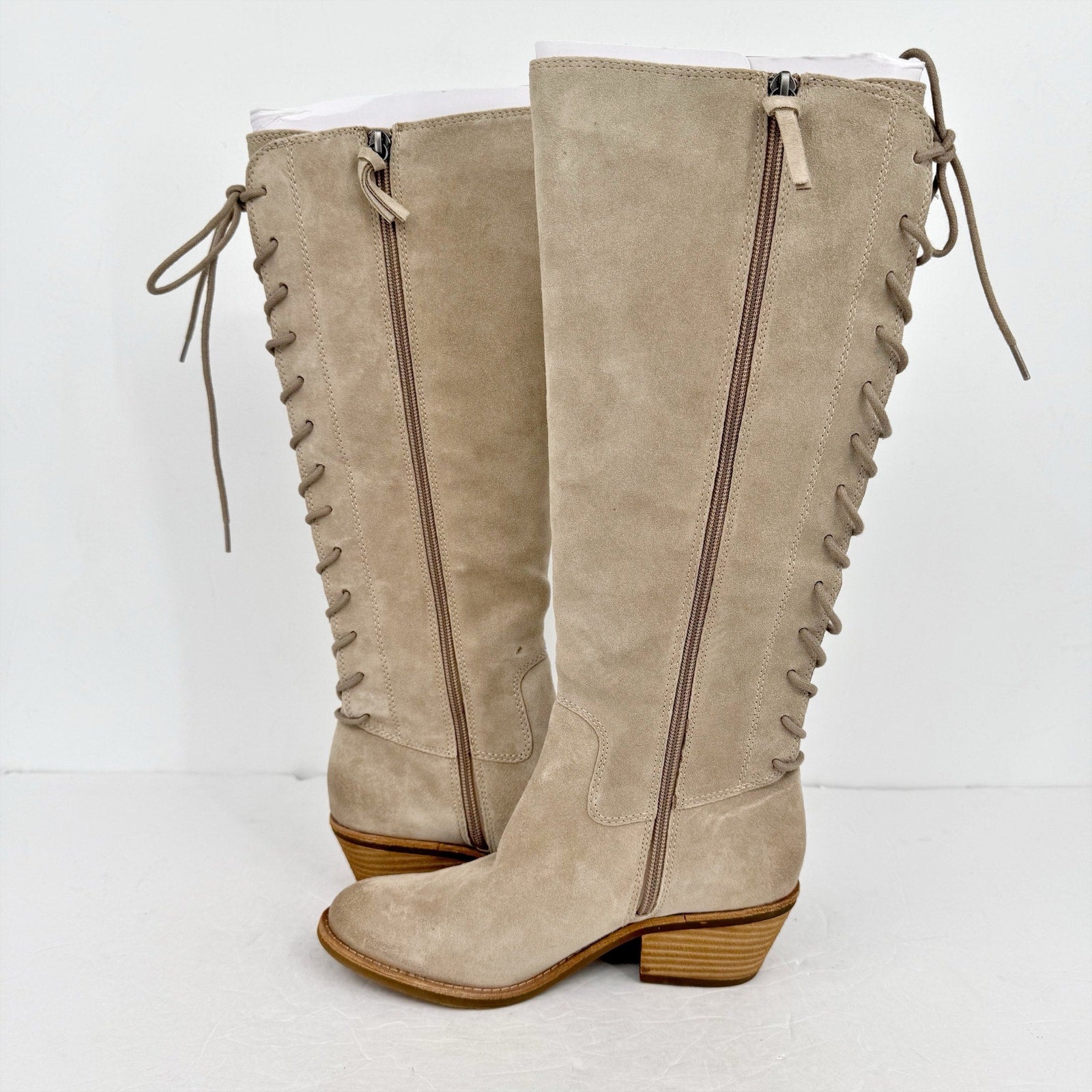 Sofft Womens Sharnell Heel Knee High Boots US 6.5 Beige Suede Waterproof NWOB