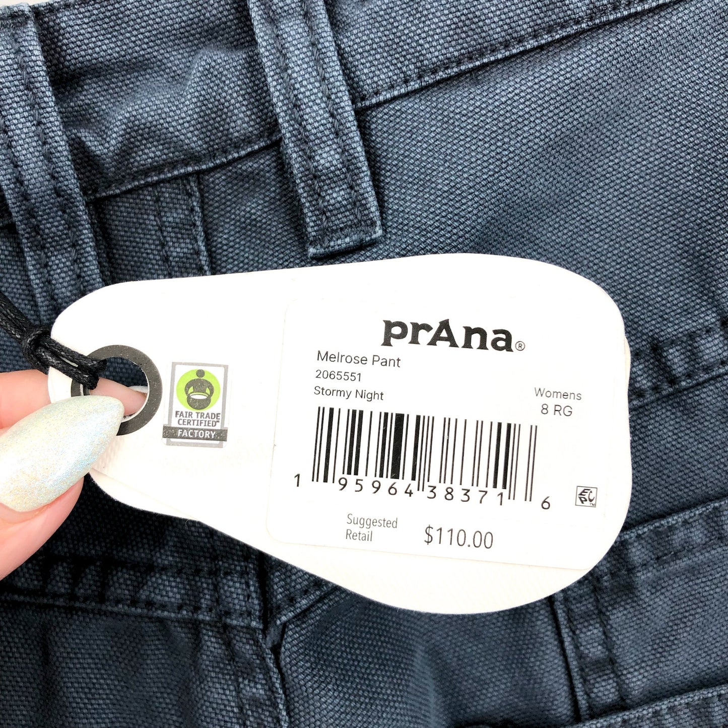 PRANA Womens Melrose Relaxed Pant Size 8 Reg Blue Stormy Night Barrel NWT