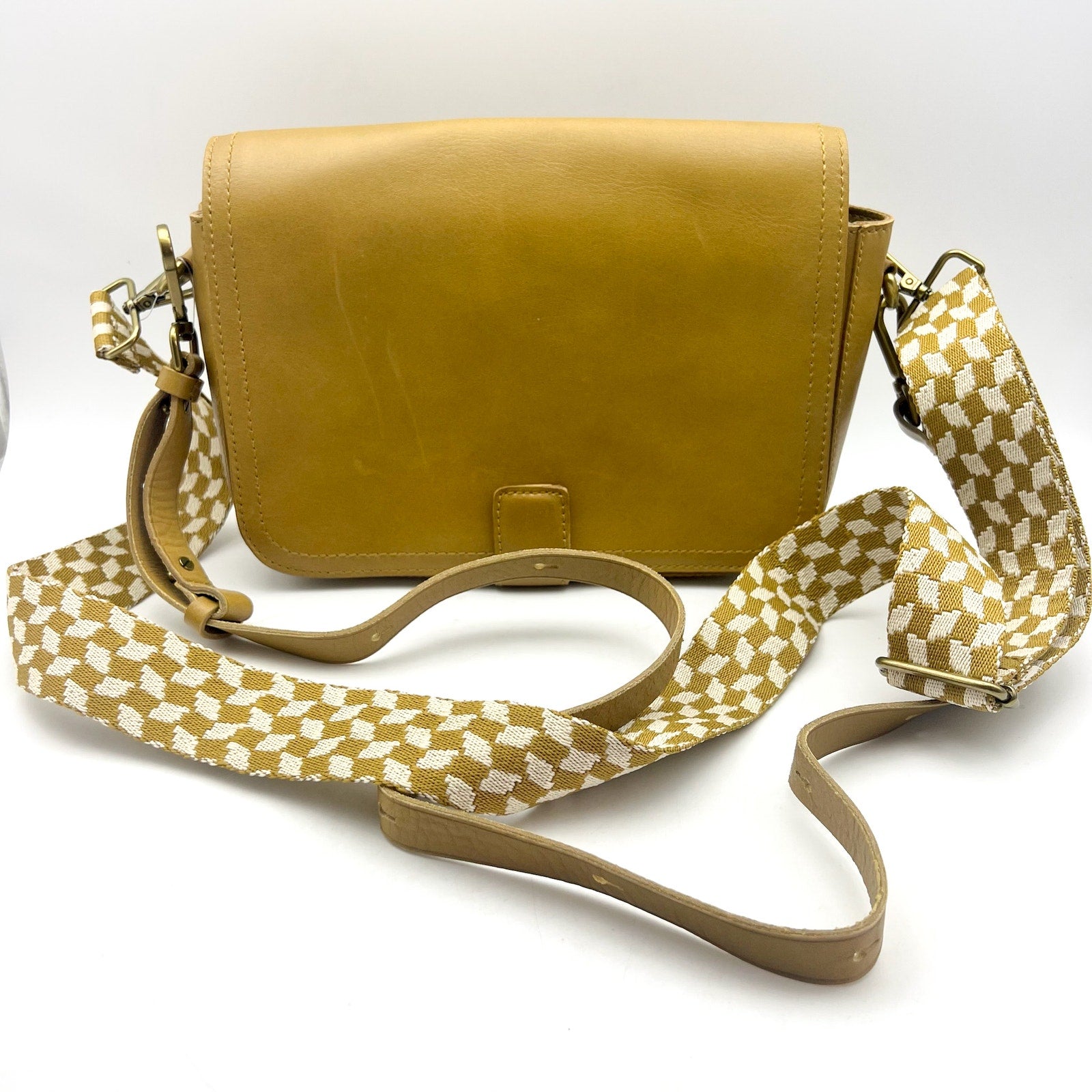 MADEWELL Women’s Transport Flap Shoulder Bag Gold Checkerboard Strap NJ034 NWT