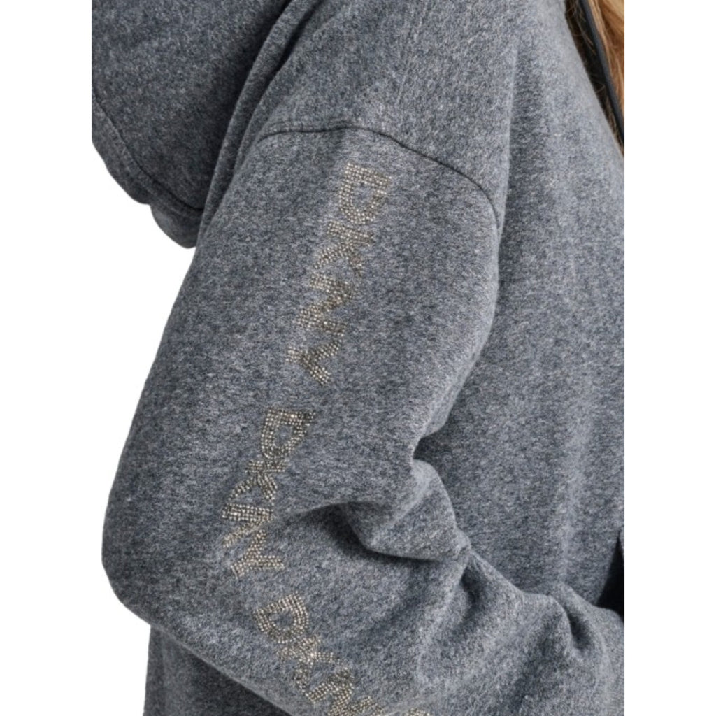 DKNY Sport Womens Hoodie Sweatshirt Small Grey Rhinestone Logo Sleeve NWT