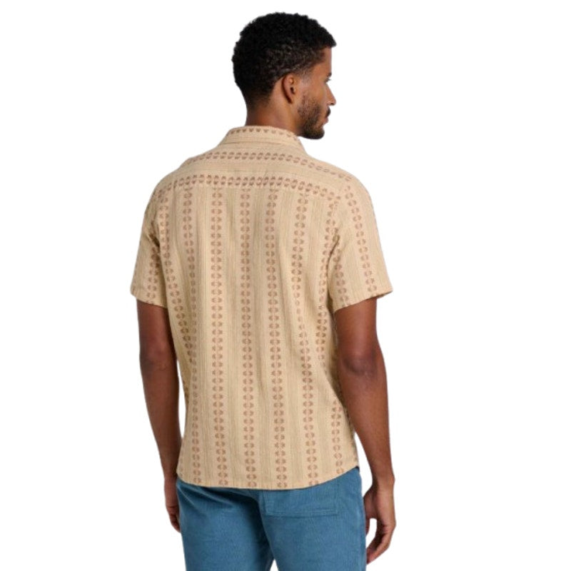 TOAD & CO Men's Treescape Short Sleeve Casual Shirt Large Tan Chai Geo Dobby NWT