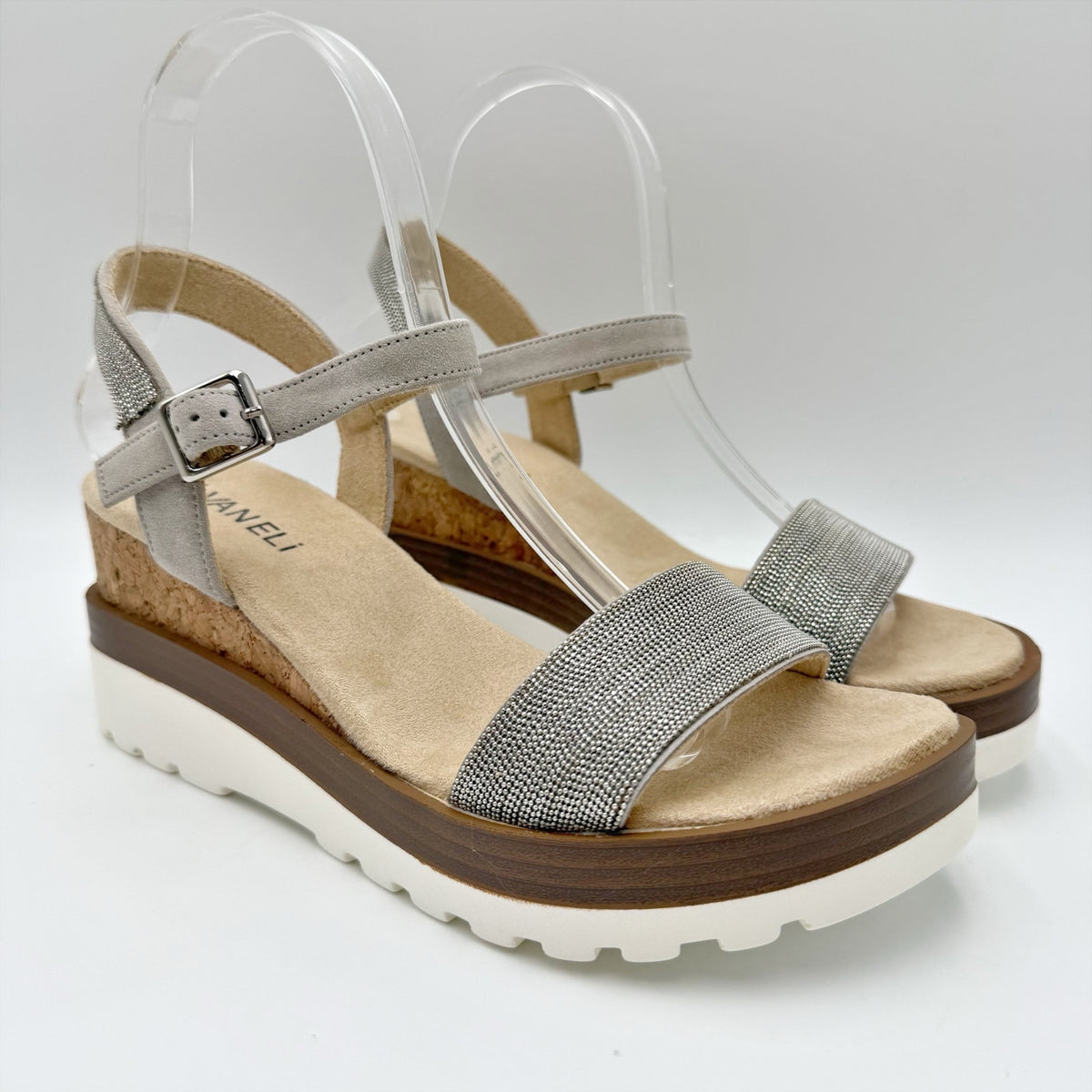 VANELi Womens Cedra Wedge Sandals Size 7.5 M Grey Metallic Suede NIB