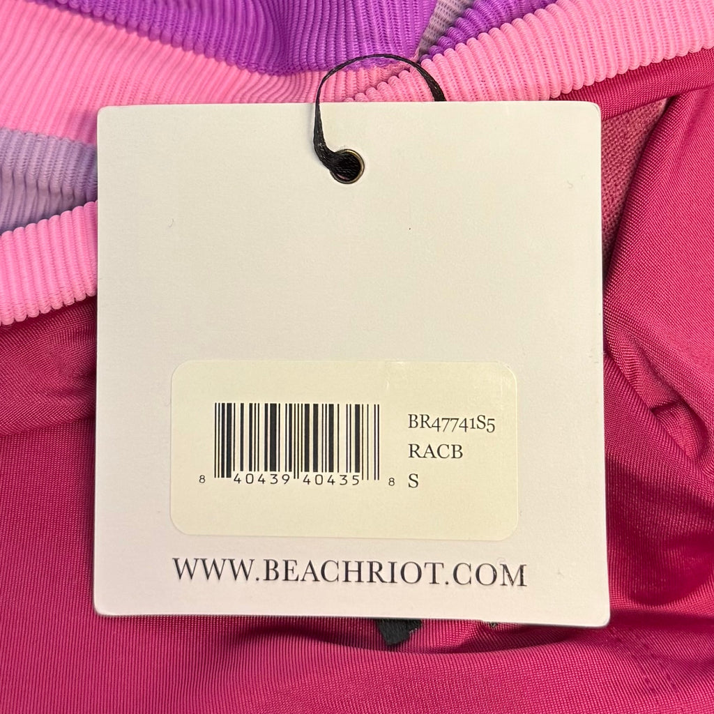 BEACH RIOT Jessa Bandeau One Piece Swimsuit Small Pink Raspberry Colorblock NWT