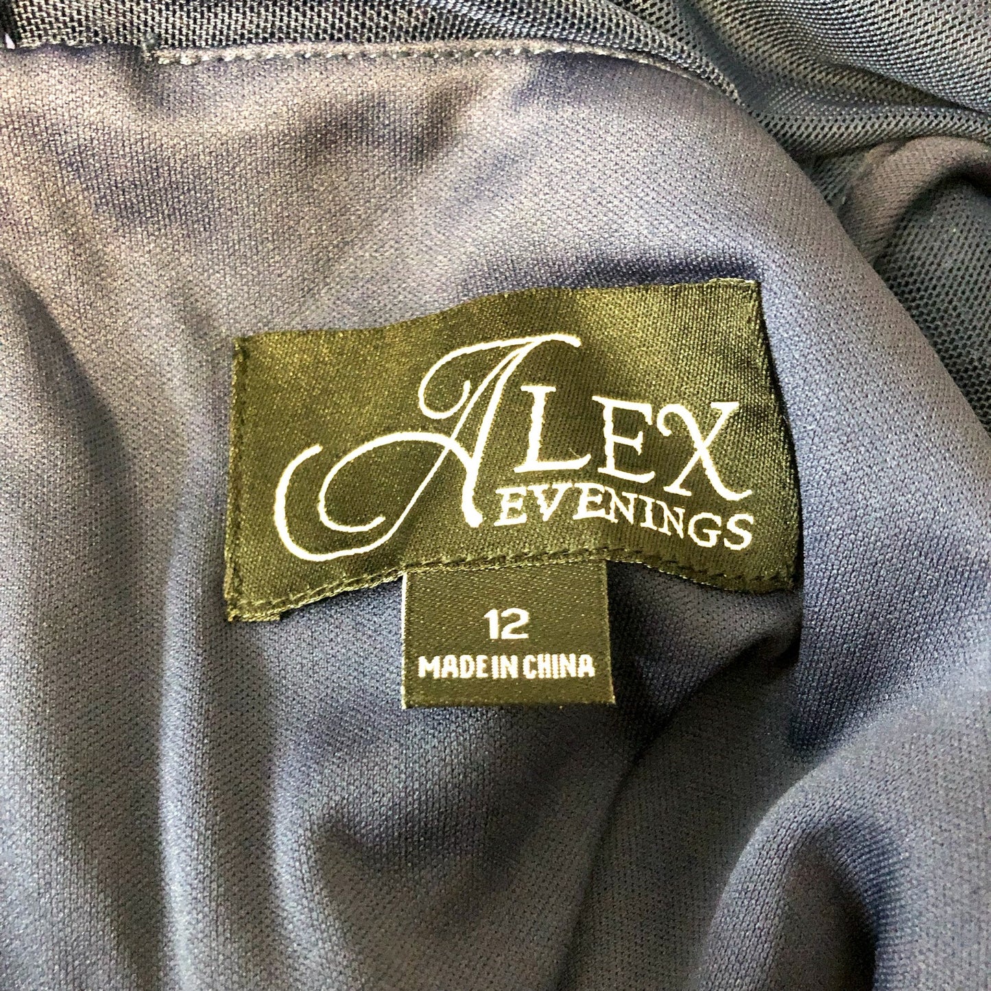 ALEX EVENINGS Sequin Gown Size 12 Navy Blue Cascade Empire-Waist MOB Guest NWT