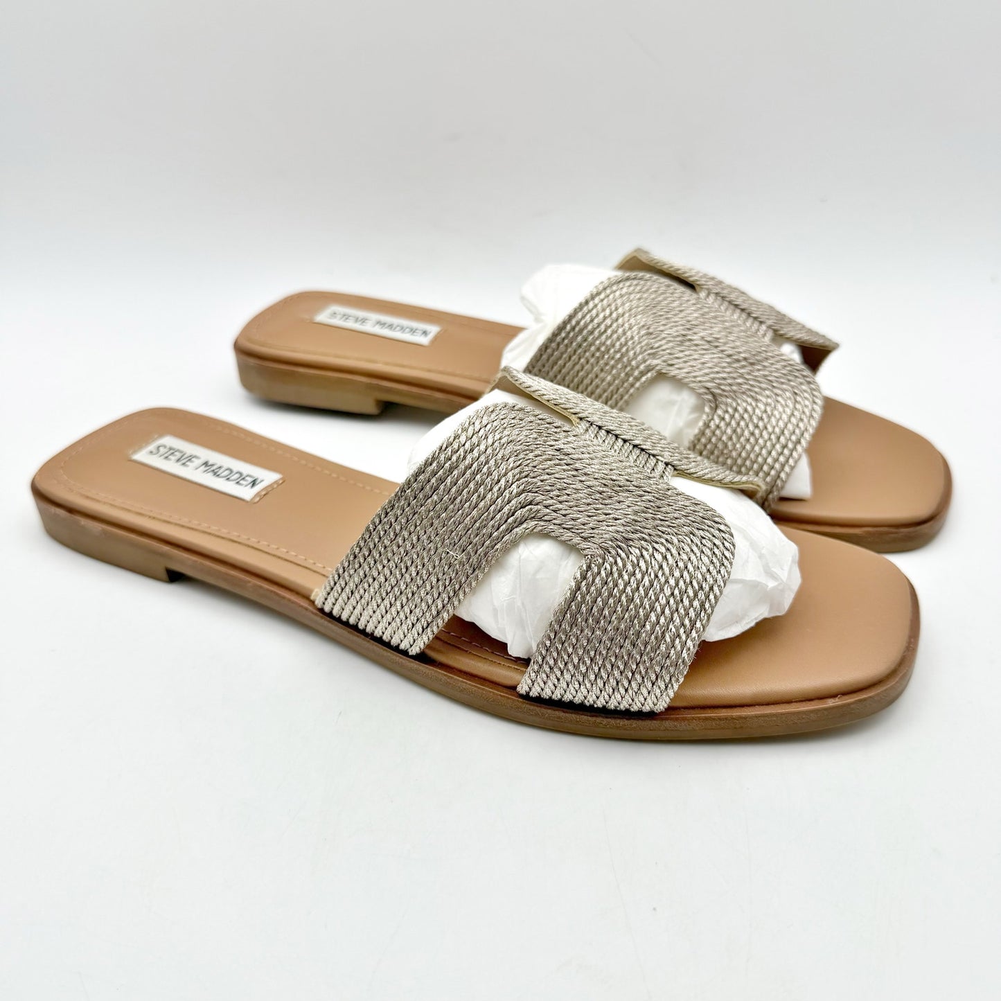 Steve Madden Womens Hadyn Braided Slide Sandals US 9.5 M Tan Metallic NIB