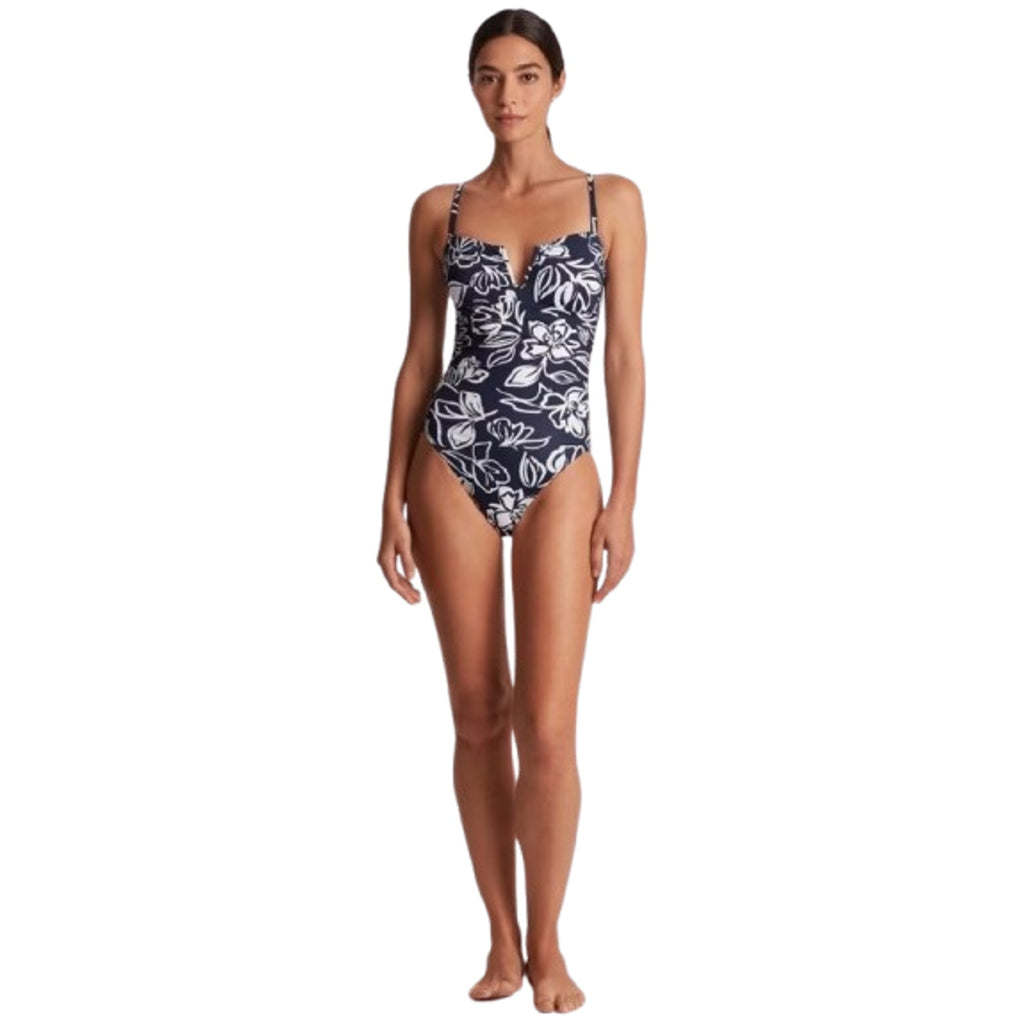LAUREN RALPH LAUREN Allora Underwire OTS One Piece Sz 10 Blue White Floral NWT