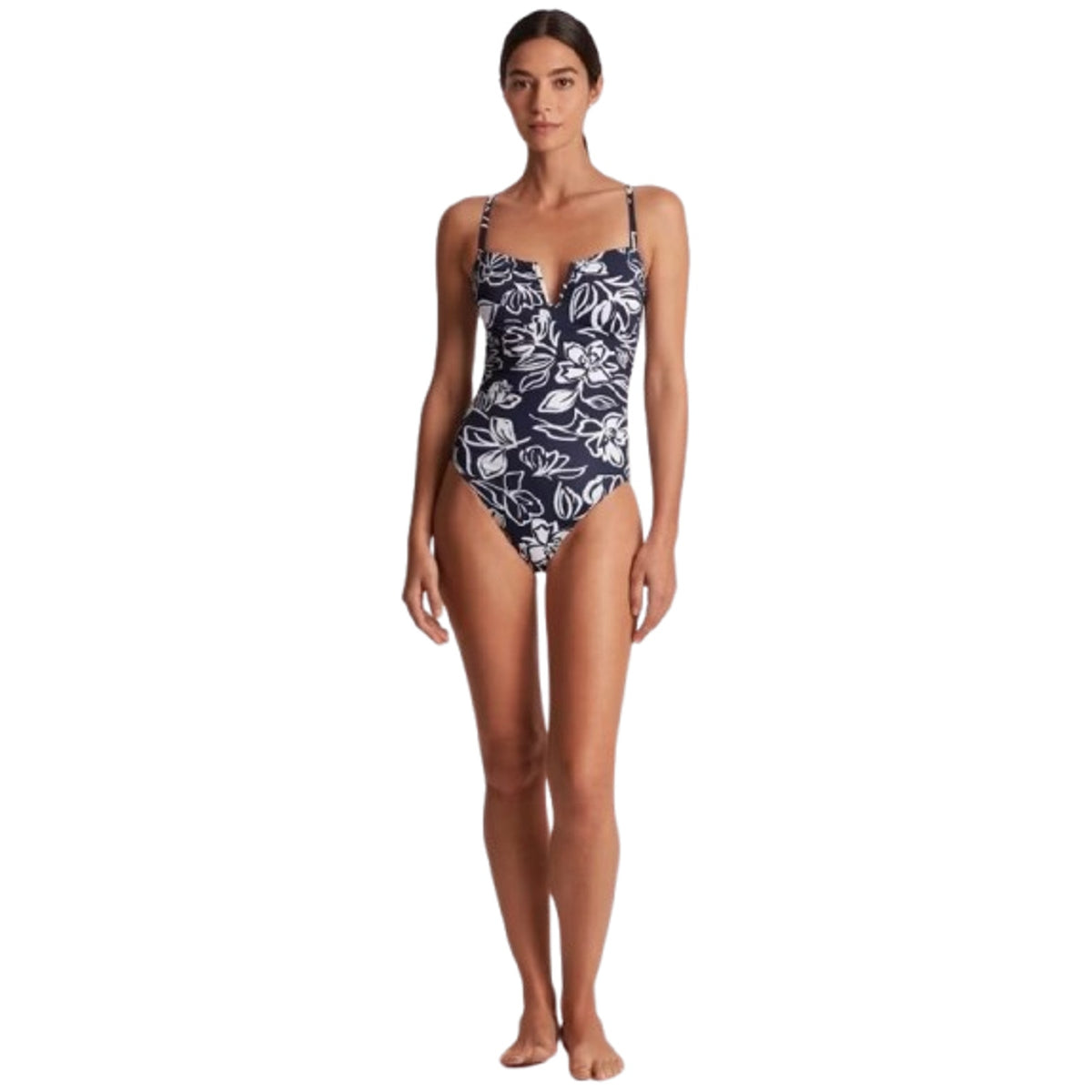 LAUREN RALPH LAUREN Allora Underwire OTS One Piece Sz 10 Blue White Floral NWT