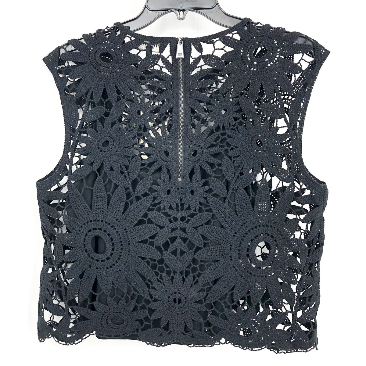 TED BAKER Women's Katrnn Crochet Top US 10 Ted Size 4 Black Short Sleeve NWT