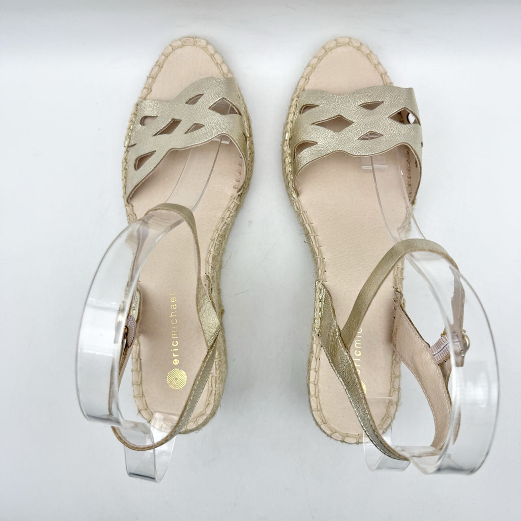 Eric Michael Womens Ruby Wedge Sandals EU 39 US 9 Gold Leather Espadrille NIB