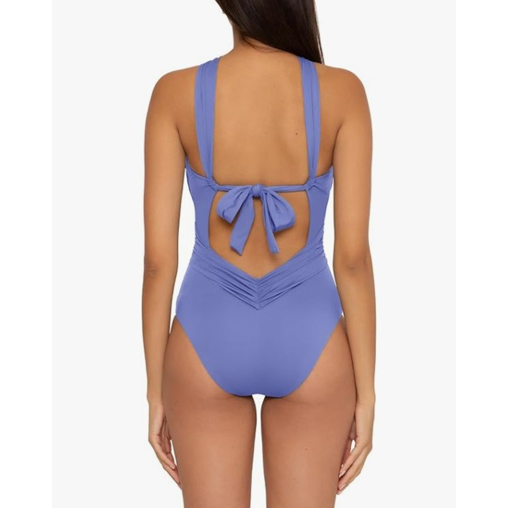 BECCA Women's Gracelyn High Neck One Piece Swimsuit Large Blue Cornflower NWT