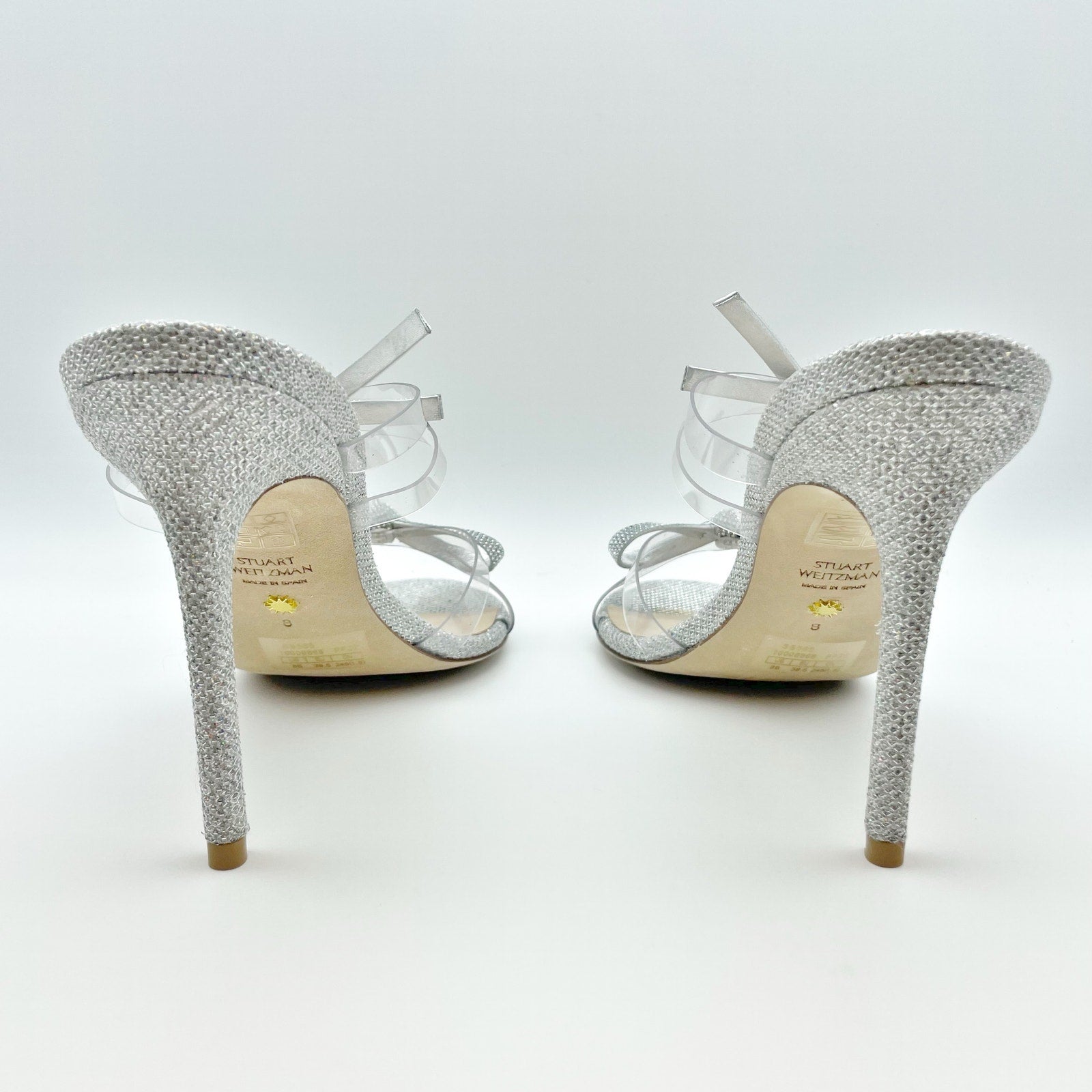 Stuart Weitzman Womens Bow 100 Slide Heel Sandals US 8 M EU 38.5 Silver NWOB