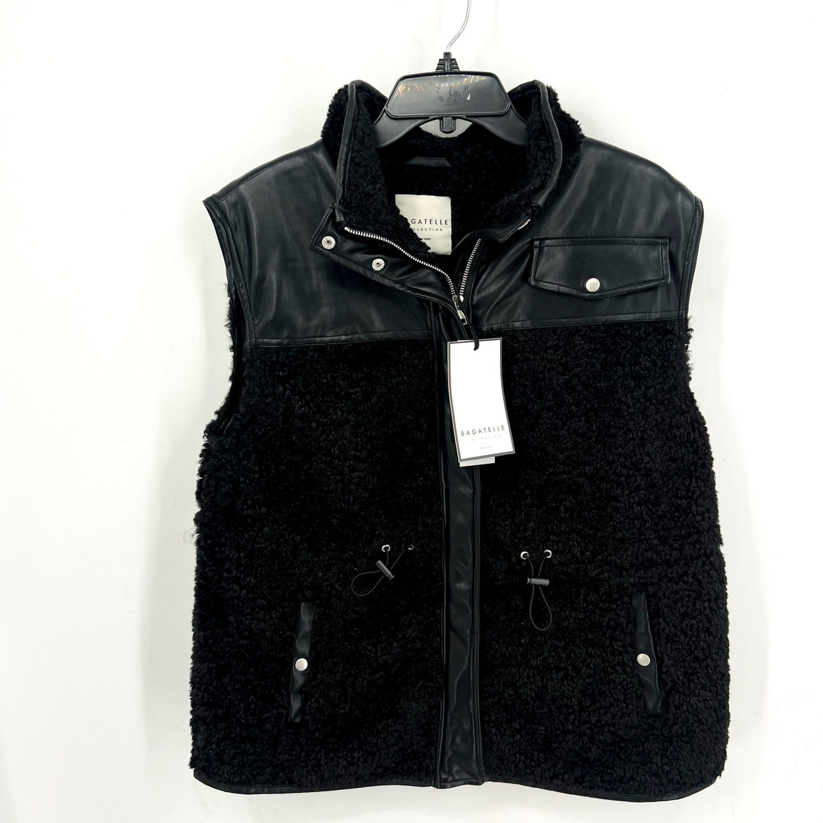 BAGATELLE COLLECTION Womens Vest Small Black Sherpa Shearling Faux Fur Lined NWT
