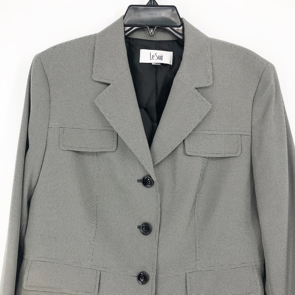 Le Suit Womens Flap-Pocket Contrast Suit Jacket Size 18 Grey Pattern Blazer NWT