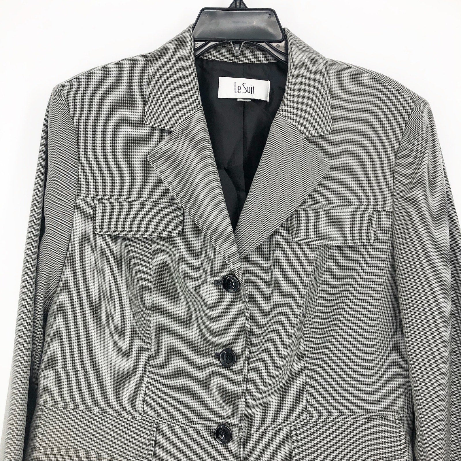 Le Suit Womens Flap-Pocket Contrast Suit Jacket Size 18 Grey Pattern Blazer NWT