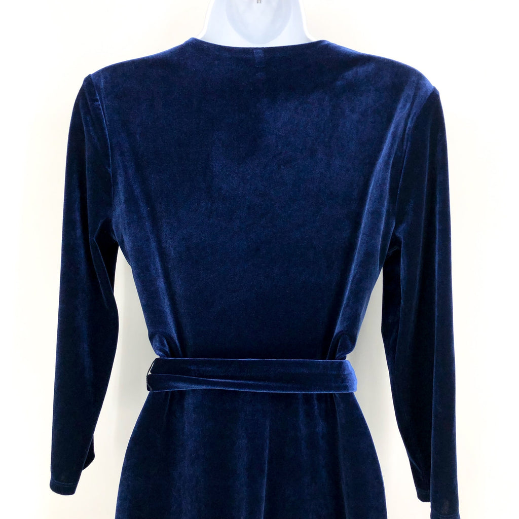 LAUREN RALPH LAUREN Women's Surplice V Neck Velvet Midi Dress Size 10 Blue NWT