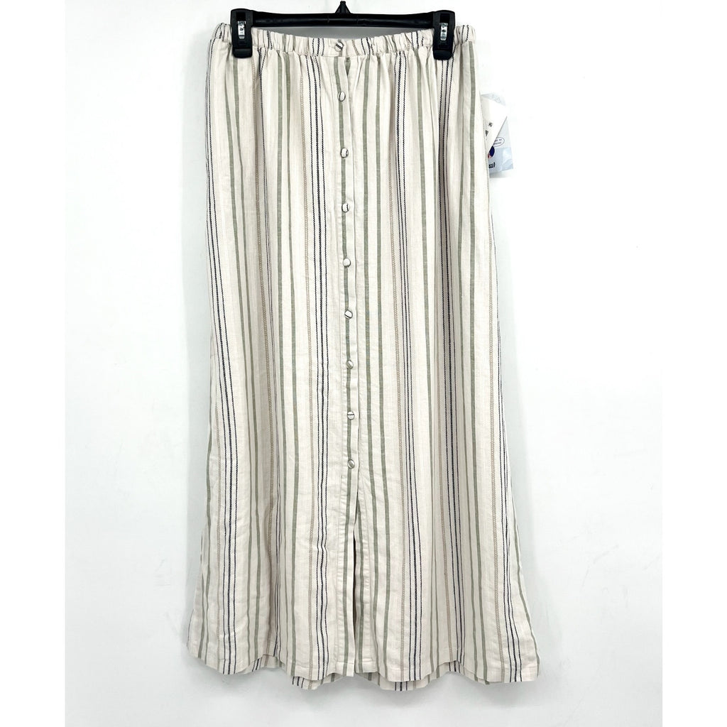 SPLENDID Women's Demi Maxi Skirt XS White Blue Cypress Stripe Button Front NWT