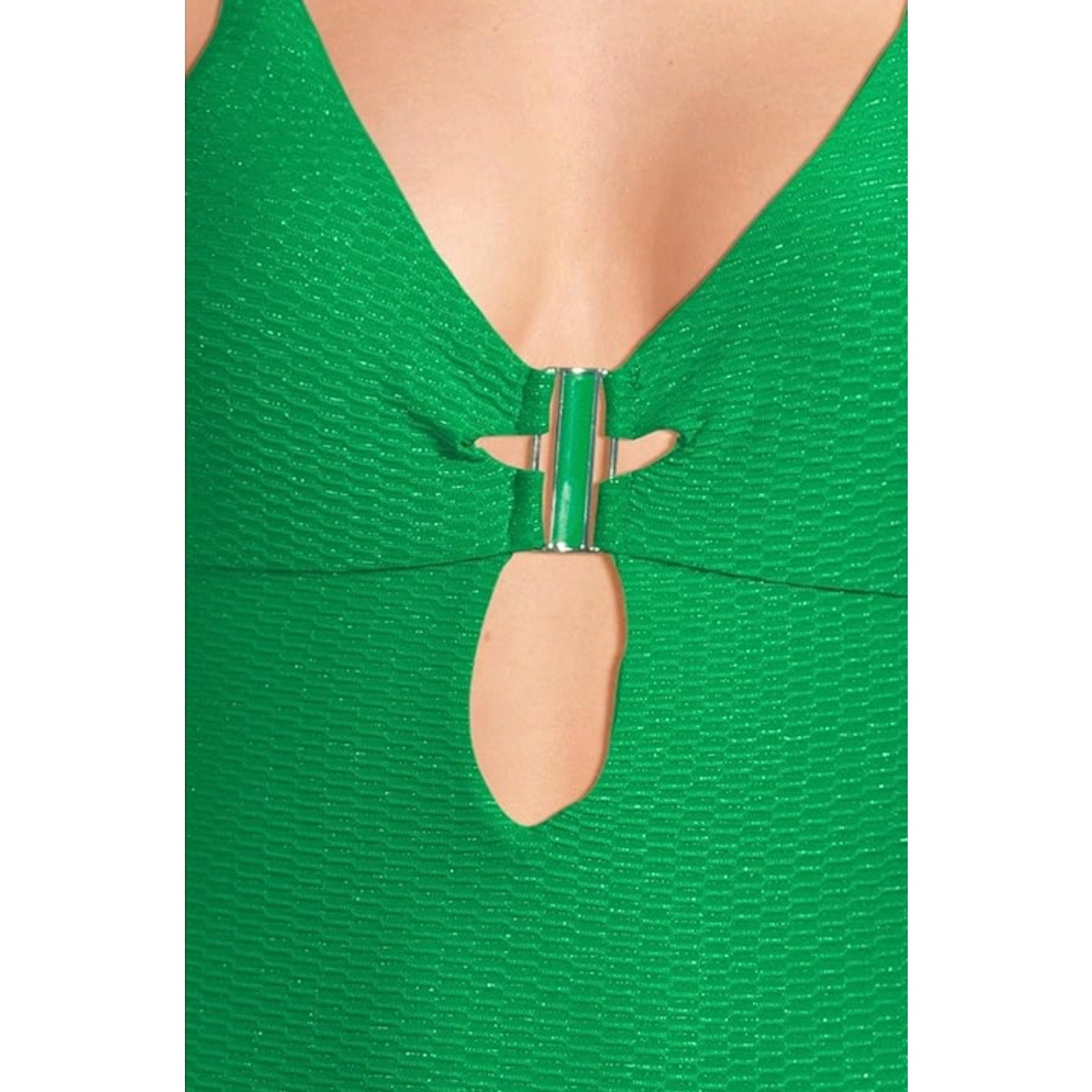 BECCA Women's Luxe Evelynn Plunge One Piece Swimsuit Medium Emerald Green NWT