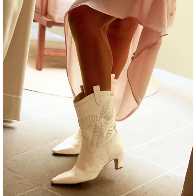 Dolce Vita Womens Tavla Short Western Boots Size 8.5 M Off White Leather NWOB