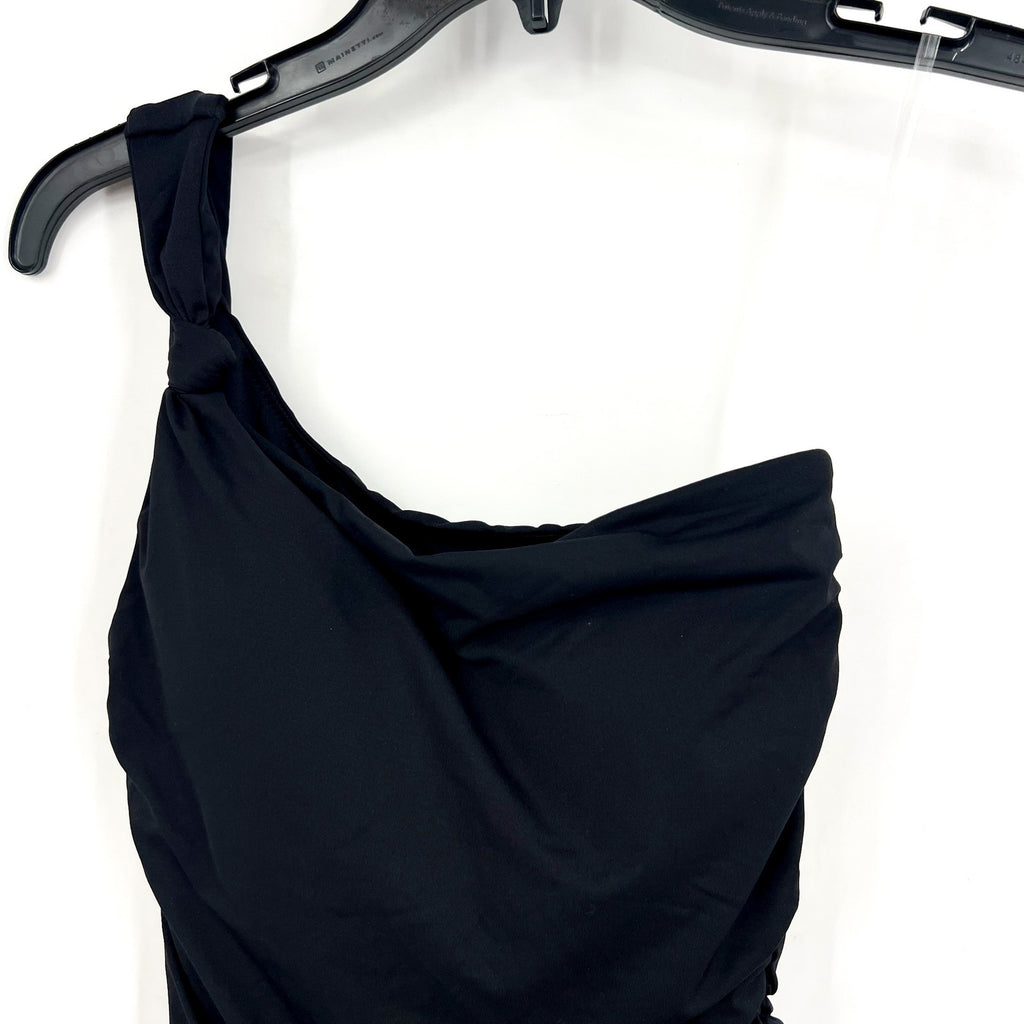 SEAFOLLY COLLECTIVE One Shoulder One Piece Swimsuit Size 2 Black Ruched NWT