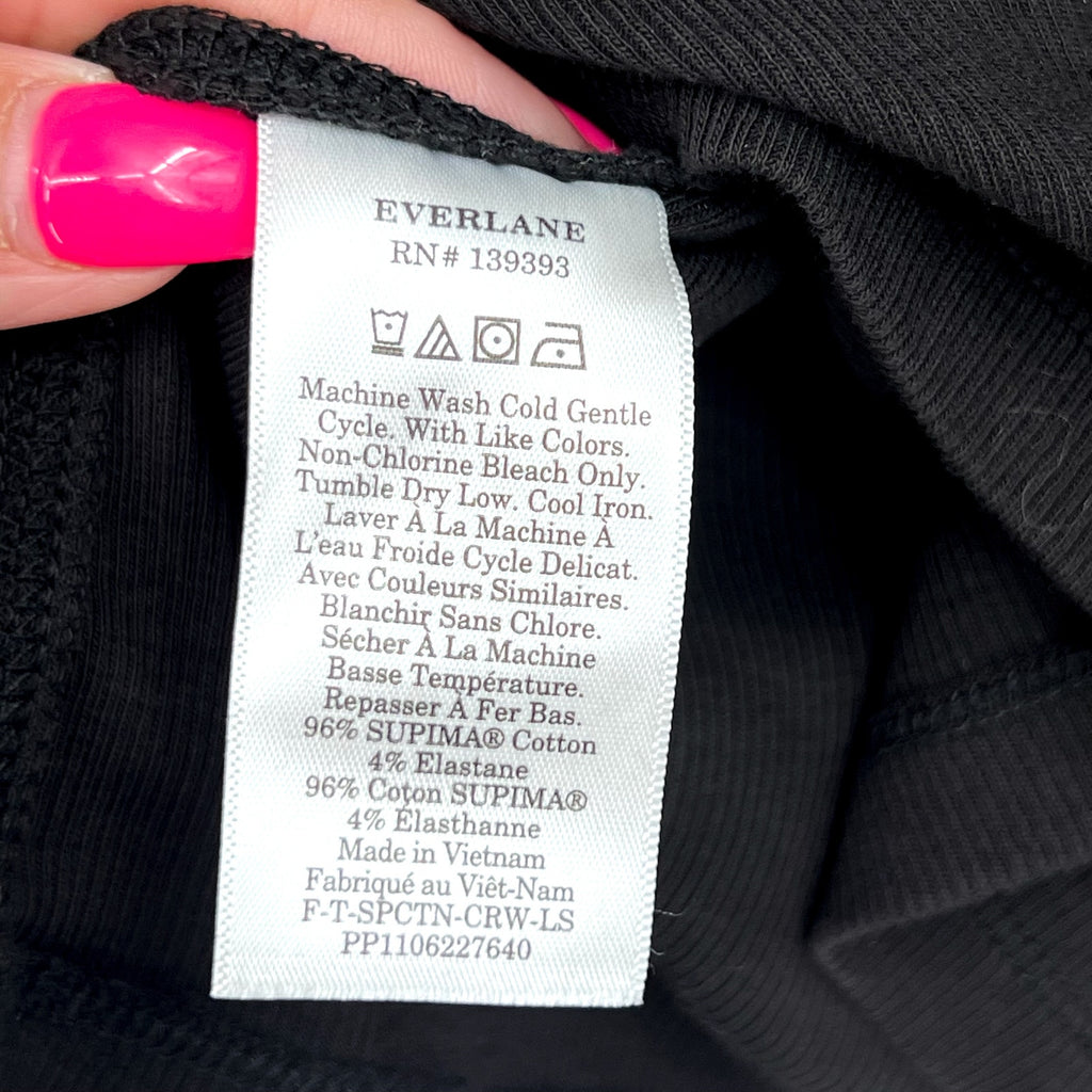 EVERLANE Womens The Luxe Rib Long-Sleeve Crew Tee Medium Black Supima Cotton NWT