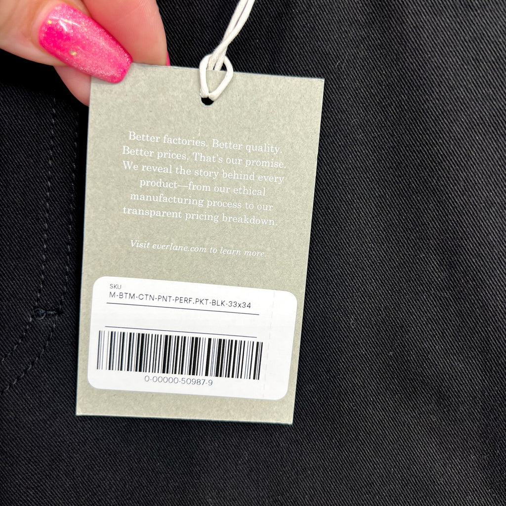 EVERLANE Men's The Performance 5-Pocket Pants 33x34 Black Chinos Stretch NWT
